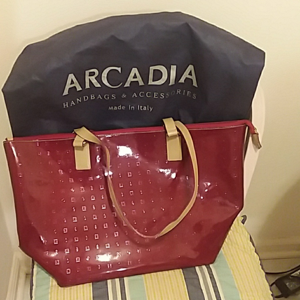 Arcadia Large Burgundy and Tan Leather Tote